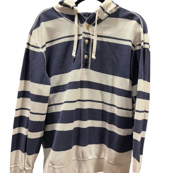 Striped Navy and White Men's Hoodie Shirt - Picture 3 of 12